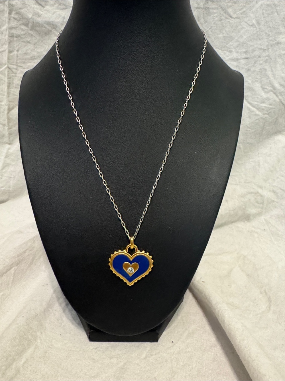 Brighton Gold-Tone Heart Pendant Necklace with Blue Enamel